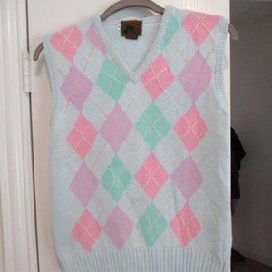 Vintage 80's Boston Traders Pastel, Argyle, Cotton Sweater Vest